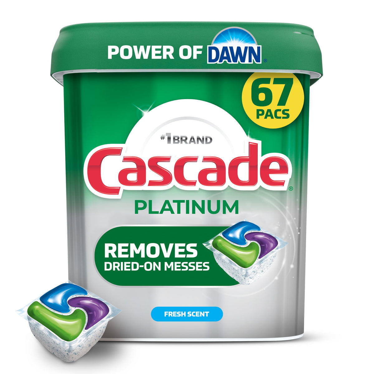 Cascade Platinum Dishwasher Pods, Fresh Scent, 67 Count