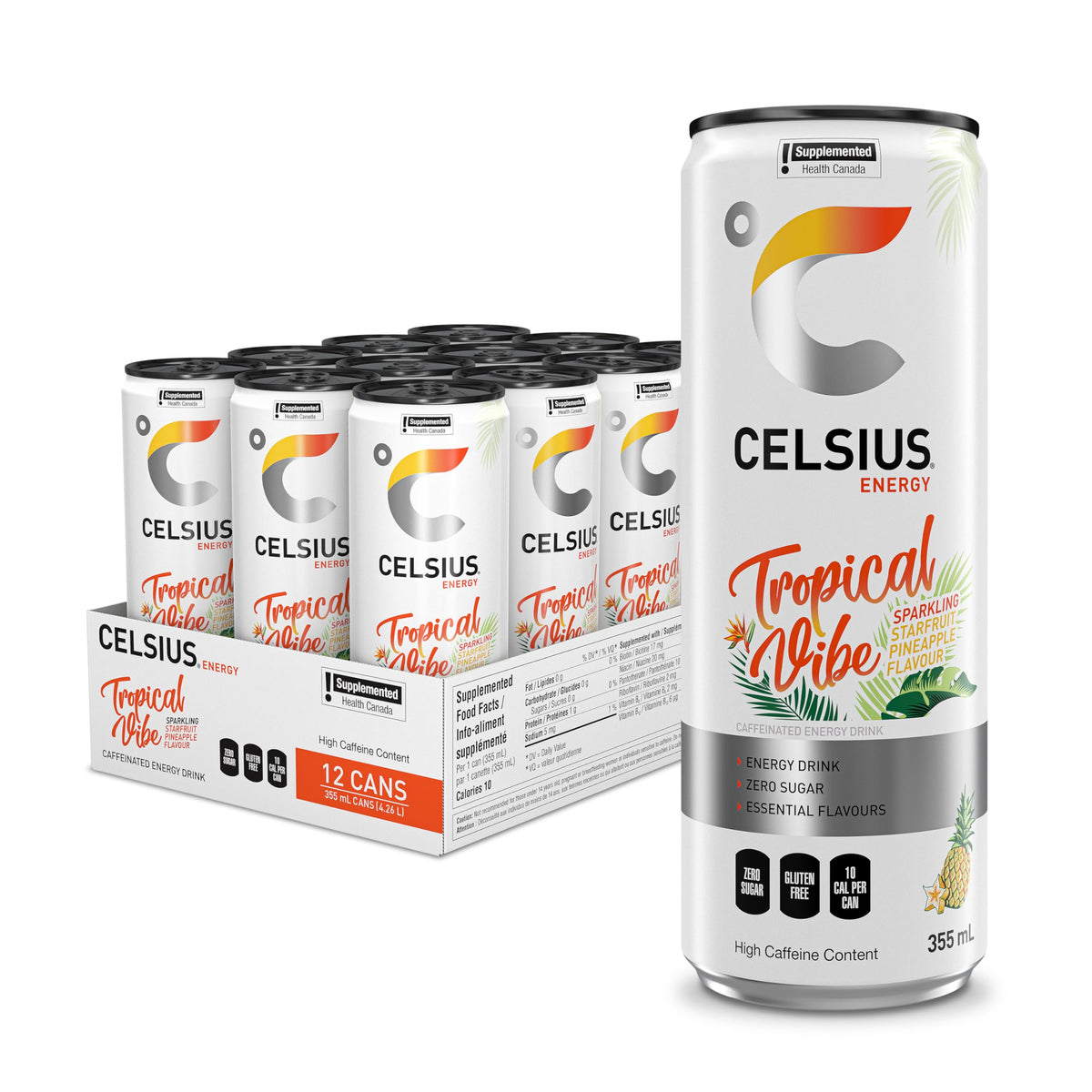 CELSIUS Sparkling Tropical Vibe Energy Drink, 12 x 355 ml