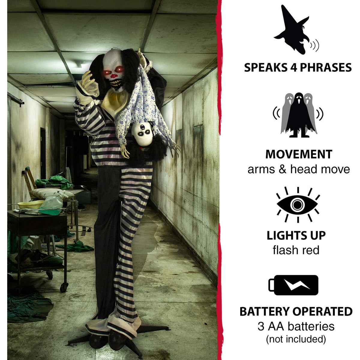 Haunted Hill Farm Life-Size Animatronic Talking Clown with Doll