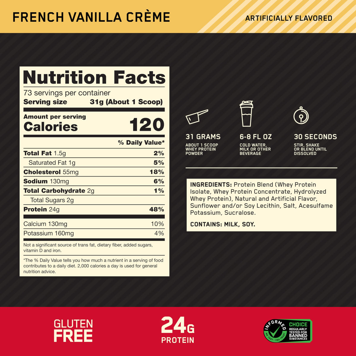 Optimum Nutrition Gold Standard 100% Whey, French Vanilla, 2.270g