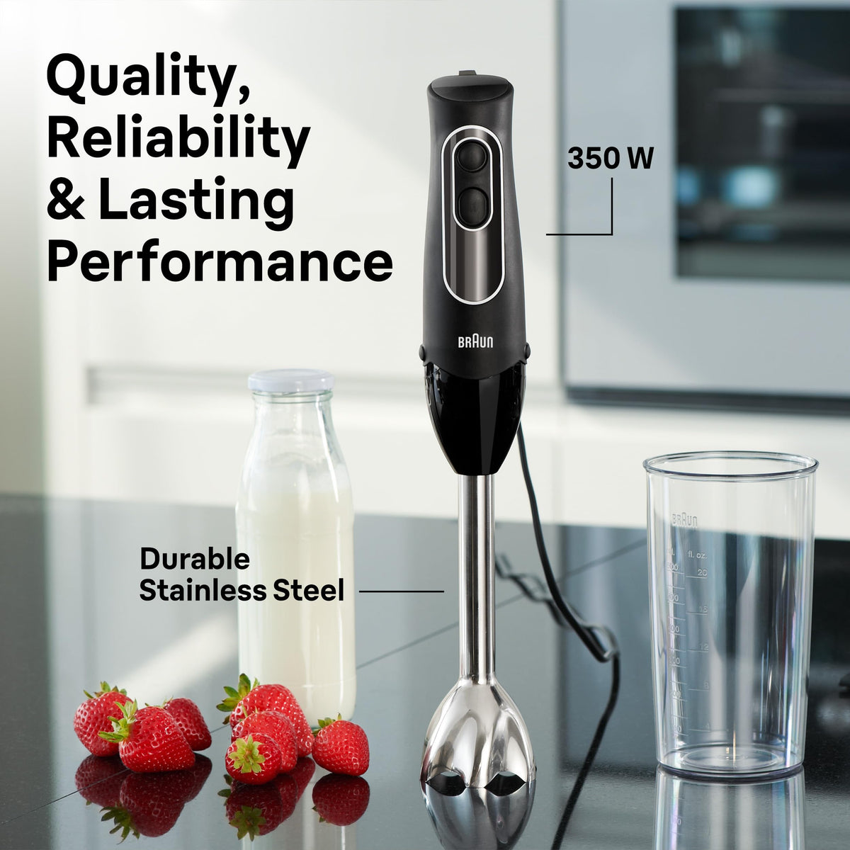 Braun MQ505 Immersion Hand Blender with Whisk and Beaker, 350W