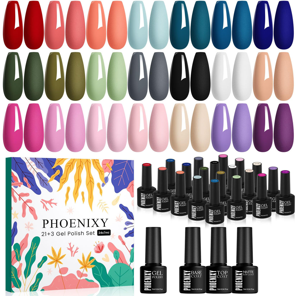 phoenixy Gel Nail Polish Kit, 21 Colors, 24 Pieces