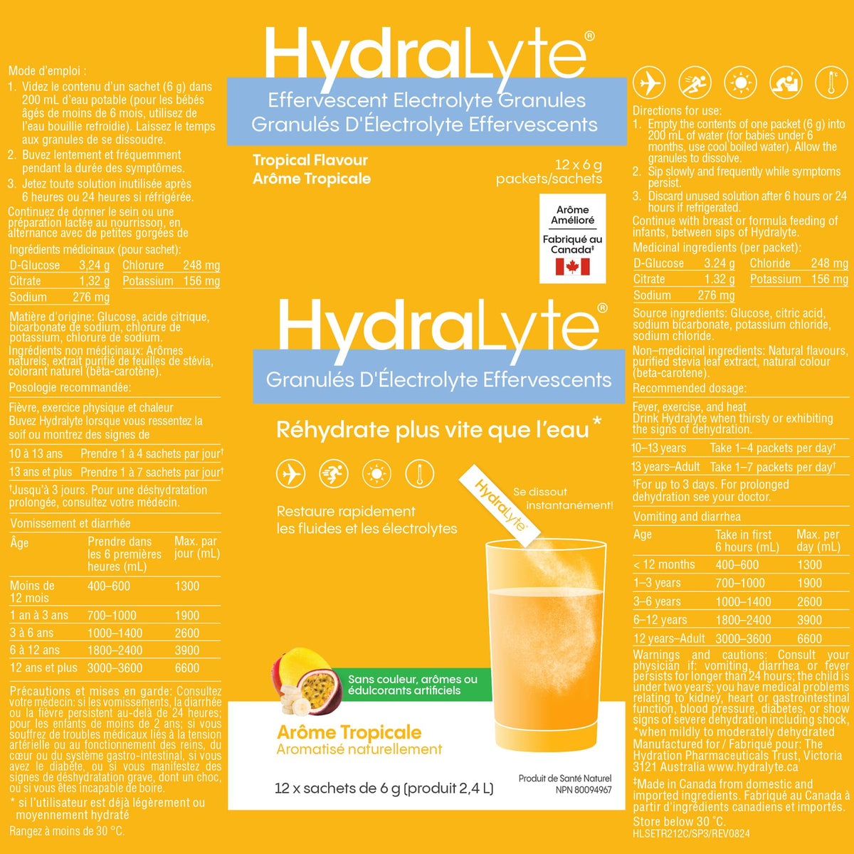 HydraLyte Electrolyte Powder, Tropical, 12 Servings