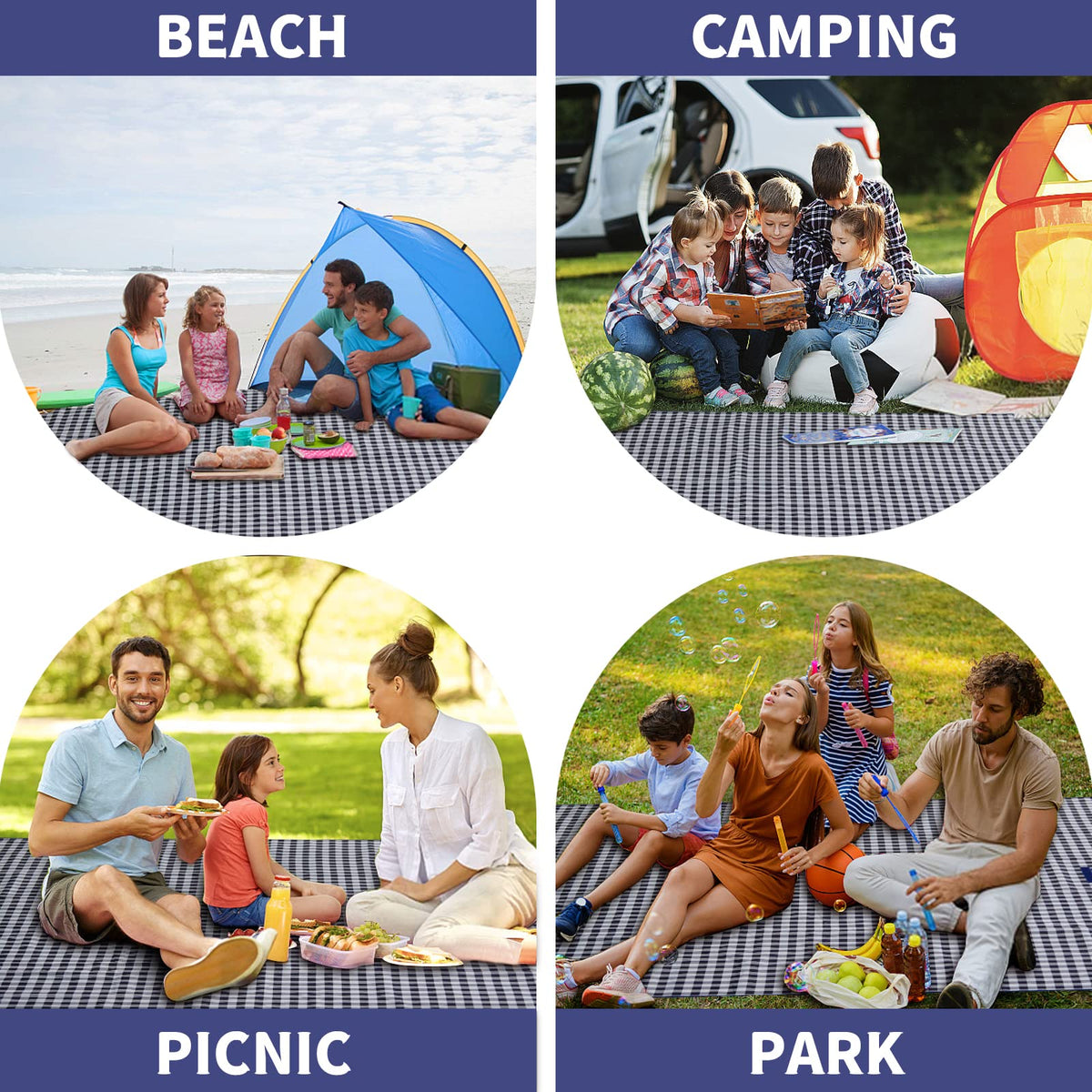 Extra Large Waterproof Picnic Blanket, 79" x 79", Dark Blue
