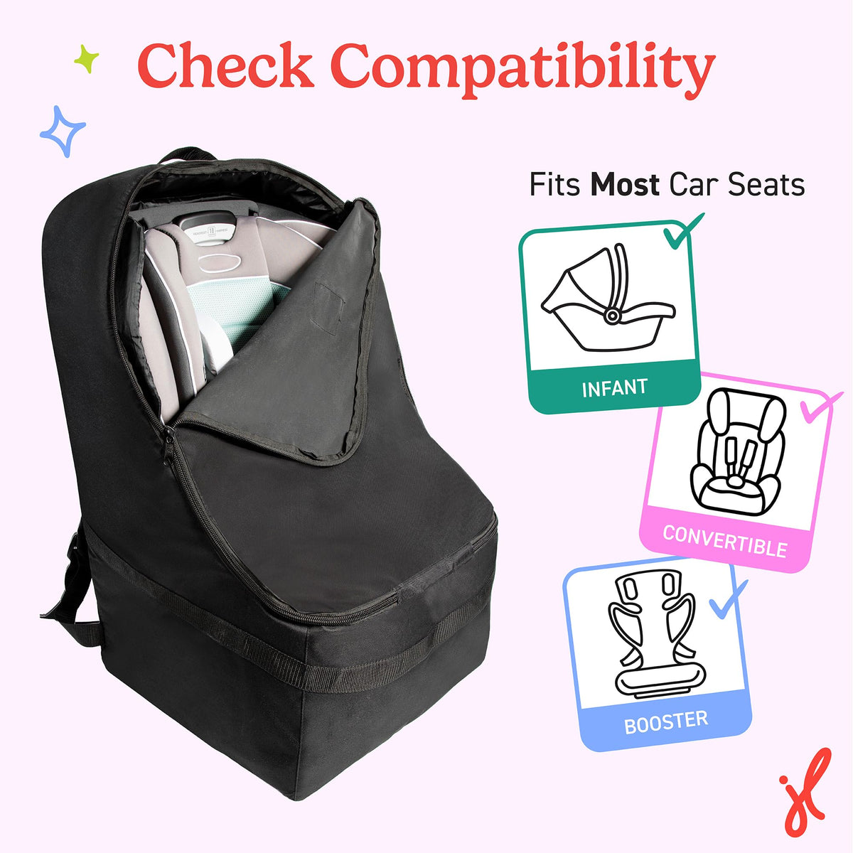 J.L. Childress Ultimate Padded Backpack Car Seat Travel Bag, Black