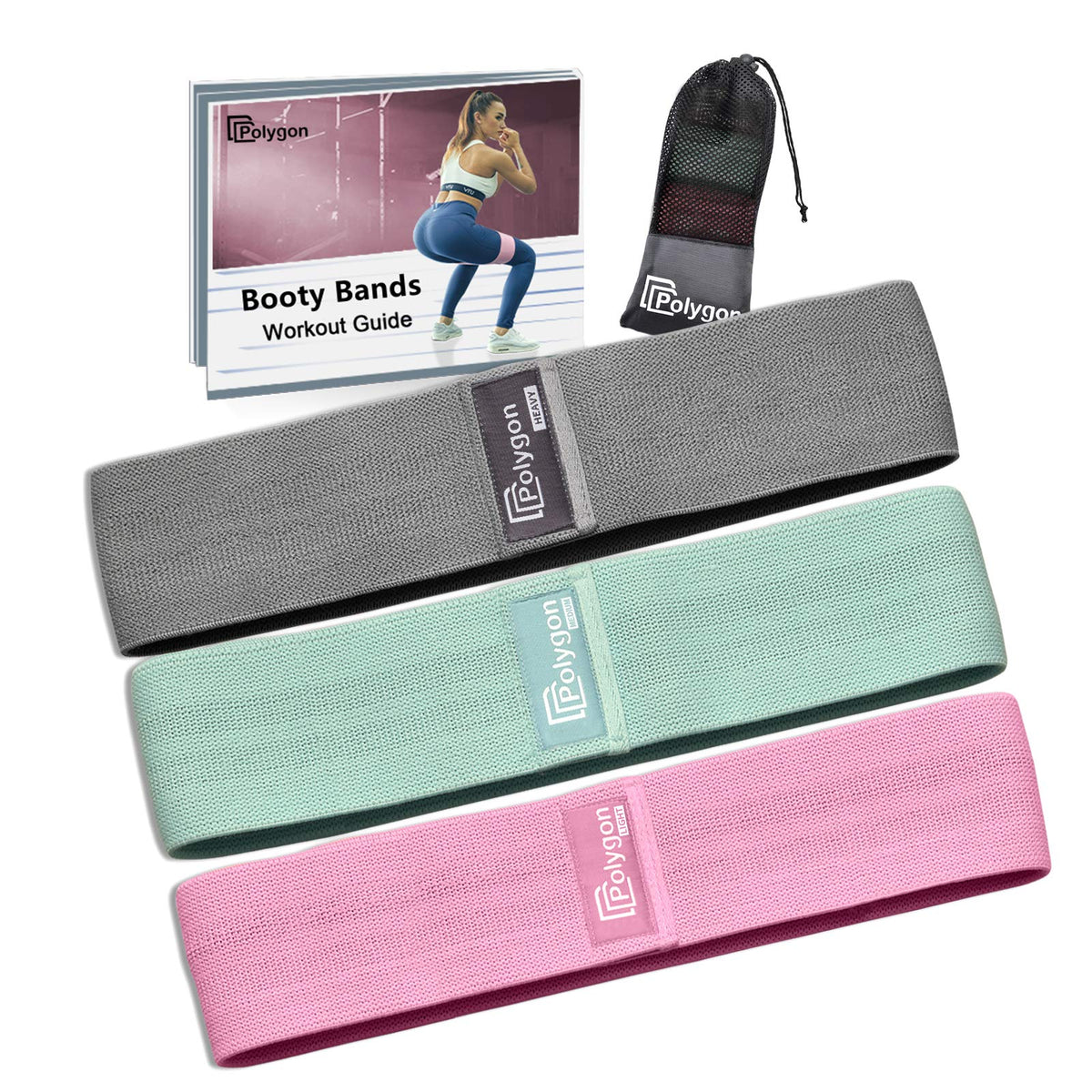 Polygon Non-Slip Fabric Resistance Hip Bands (Set of 3)