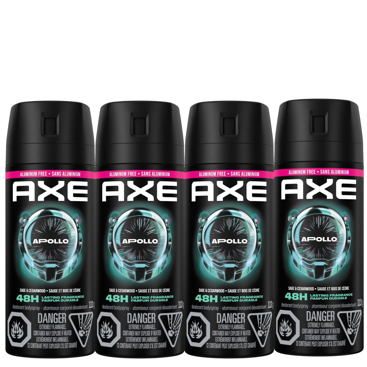 Axe Apollo Deodorant Body Spray, Sage and Cedarwood, 113g, Pack of 4