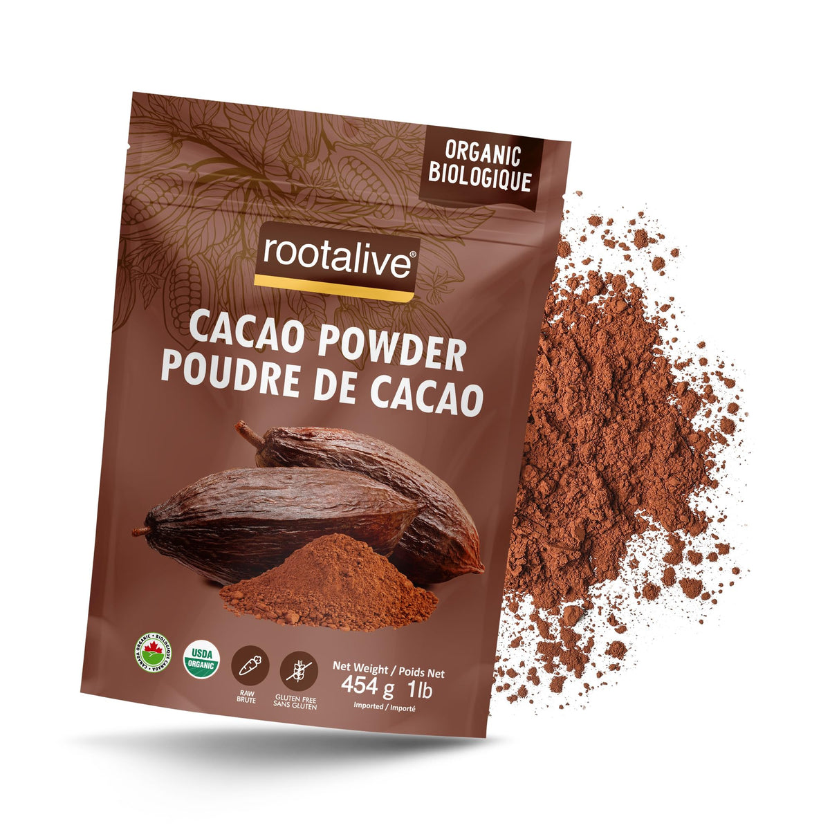 Rootalive Organic Raw Cacao Powder, 454g (1lb)