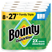 Bounty Quick Size Paper Towels, White, 8 Family Triple Rolls