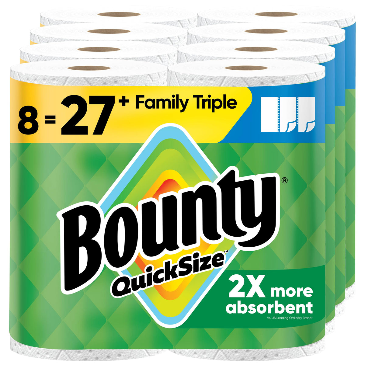 Bounty Quick Size Paper Towels, White, 8 Family Triple Rolls