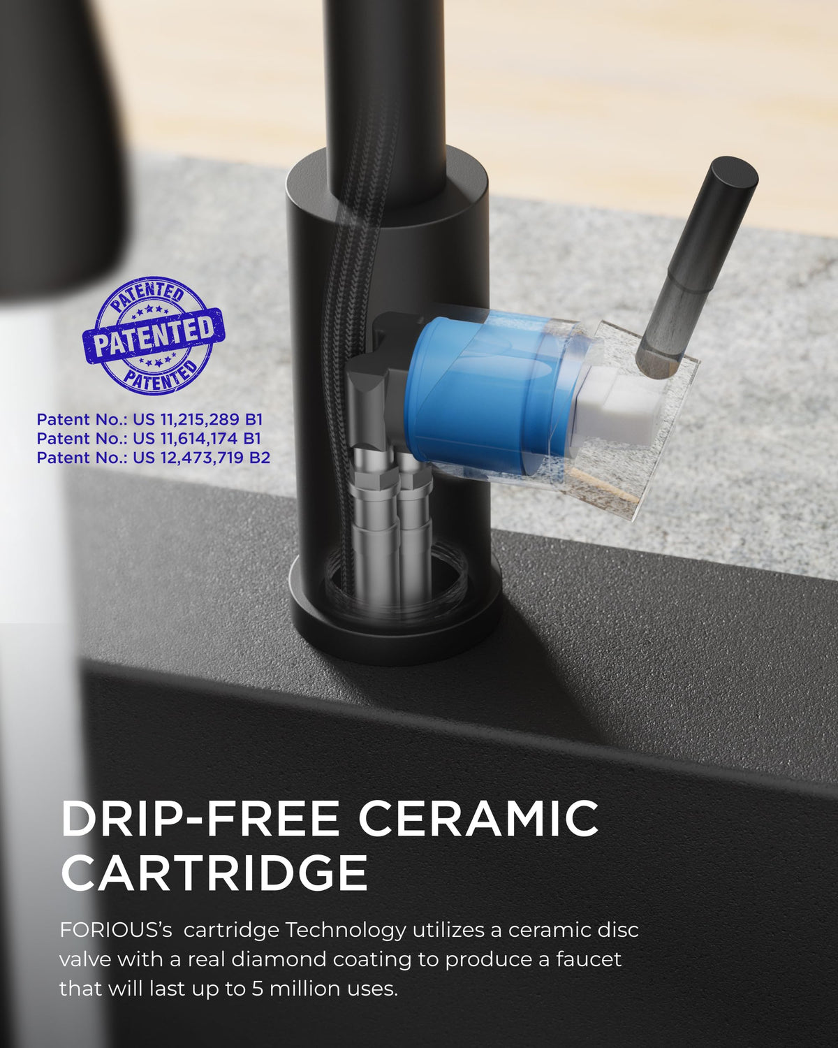 FORIOUS Black Kitchen Faucets with Pull Down Sprayer, Matte Black