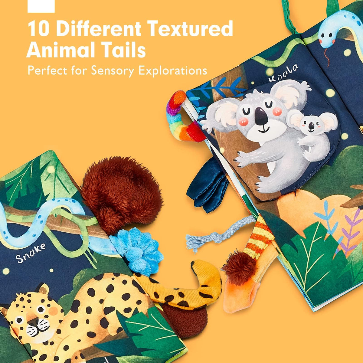hahaland Touch and Feel Crinkle Cloth Baby Book, Jungly Tails