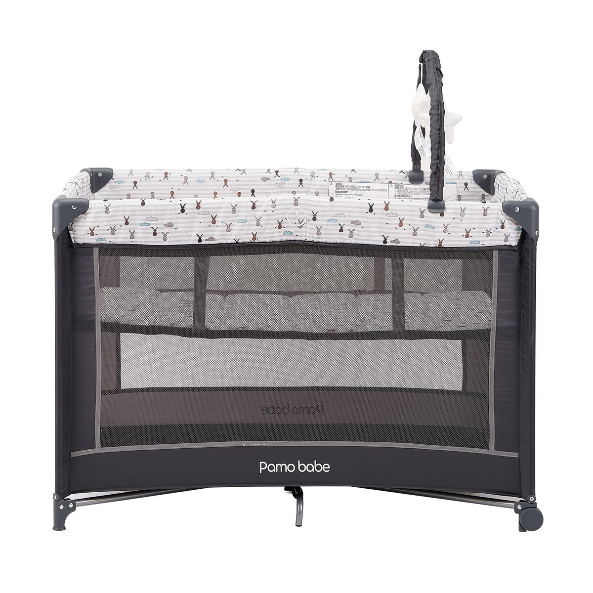 Pamo Babe Portable Baby Playpen with Mattress and Wheels, Rabbit