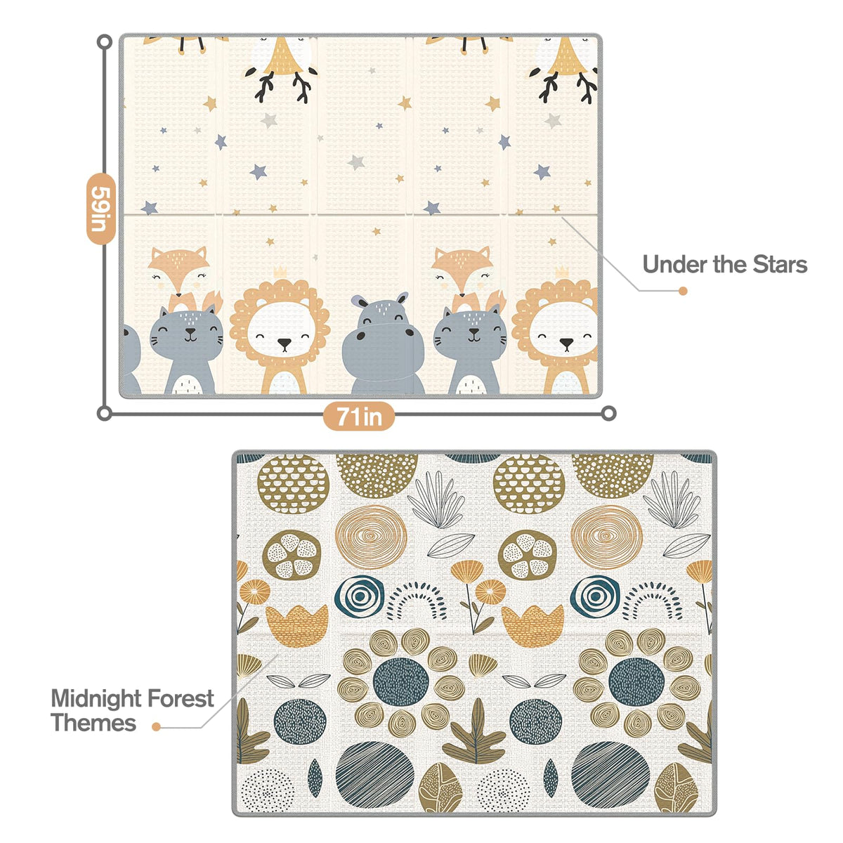 mloong Reversible Folding Baby Play Mat, 71" x 59", Star