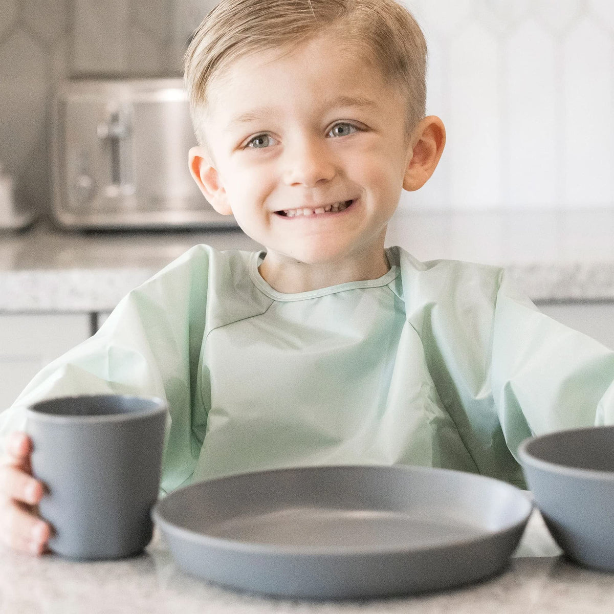 Tiny Twinkle Mess Proof Baby Bib, 2 Pack, Sage/Charcoal, 6-24M