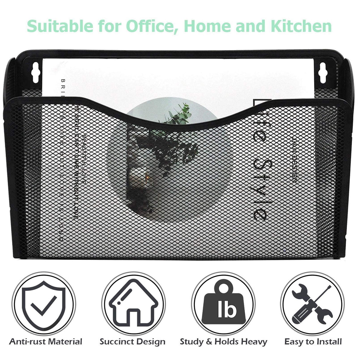 EASEPRES Mesh Wall Mounted File Holder Organizer, Black, 3 Pack