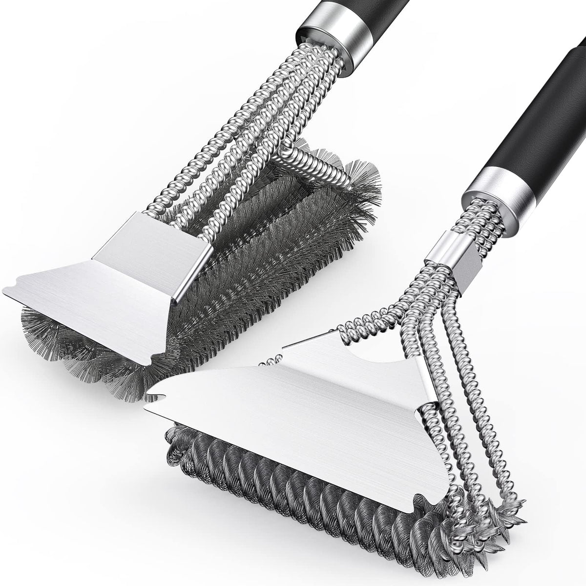 Stainless Steel BBQ Grill Brush with Scraper (2 Pack)