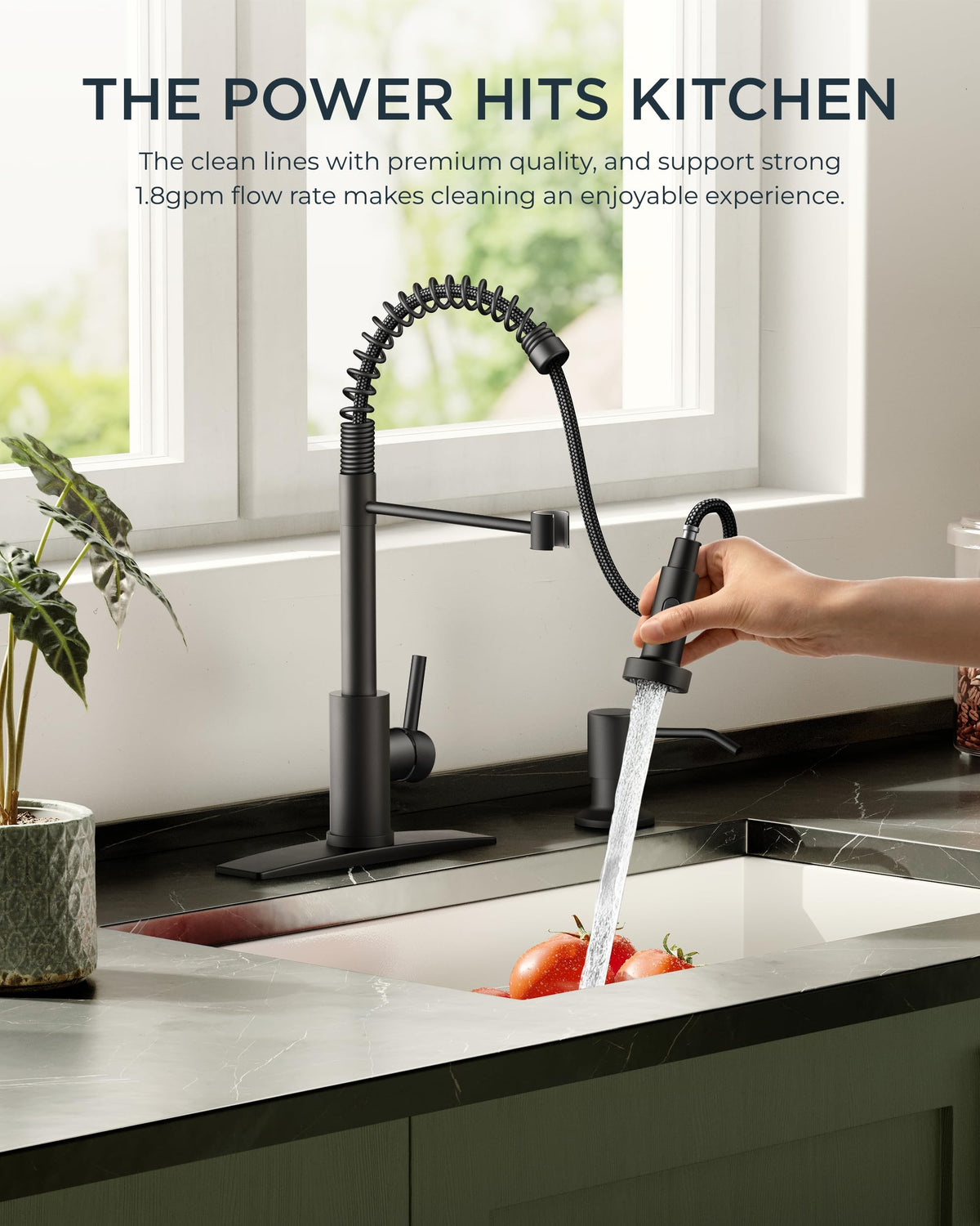 FORIOUS Black Kitchen Faucet with Pull Down Sprayer, Matte Black