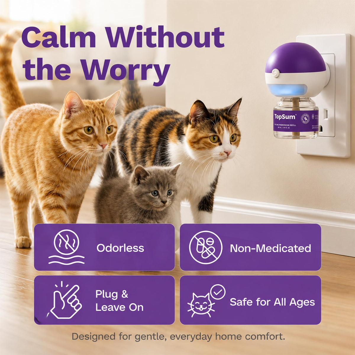 TopSum Cat Calming Pheromone Diffuser, 2 Diffusers + 2 Refills