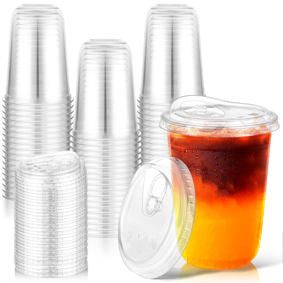 Clear Plastic Cups with Sip Lids, 16 oz, 50 Pack