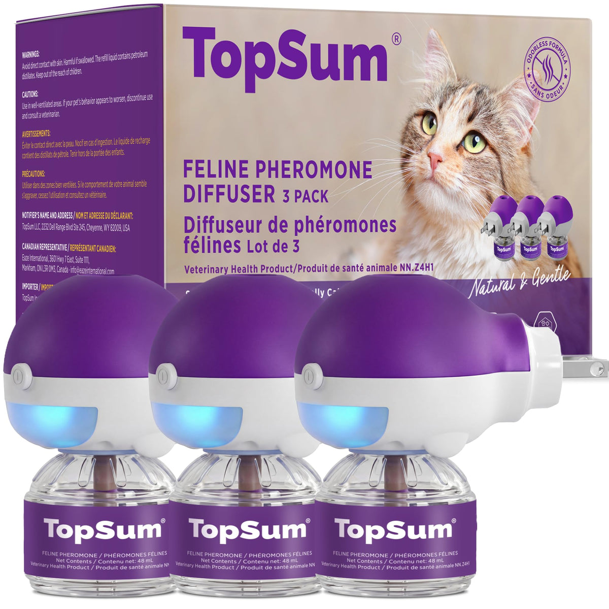 TopSum Cat Calming Pheromone Diffuser, 3 Diffusers + 3 Refills