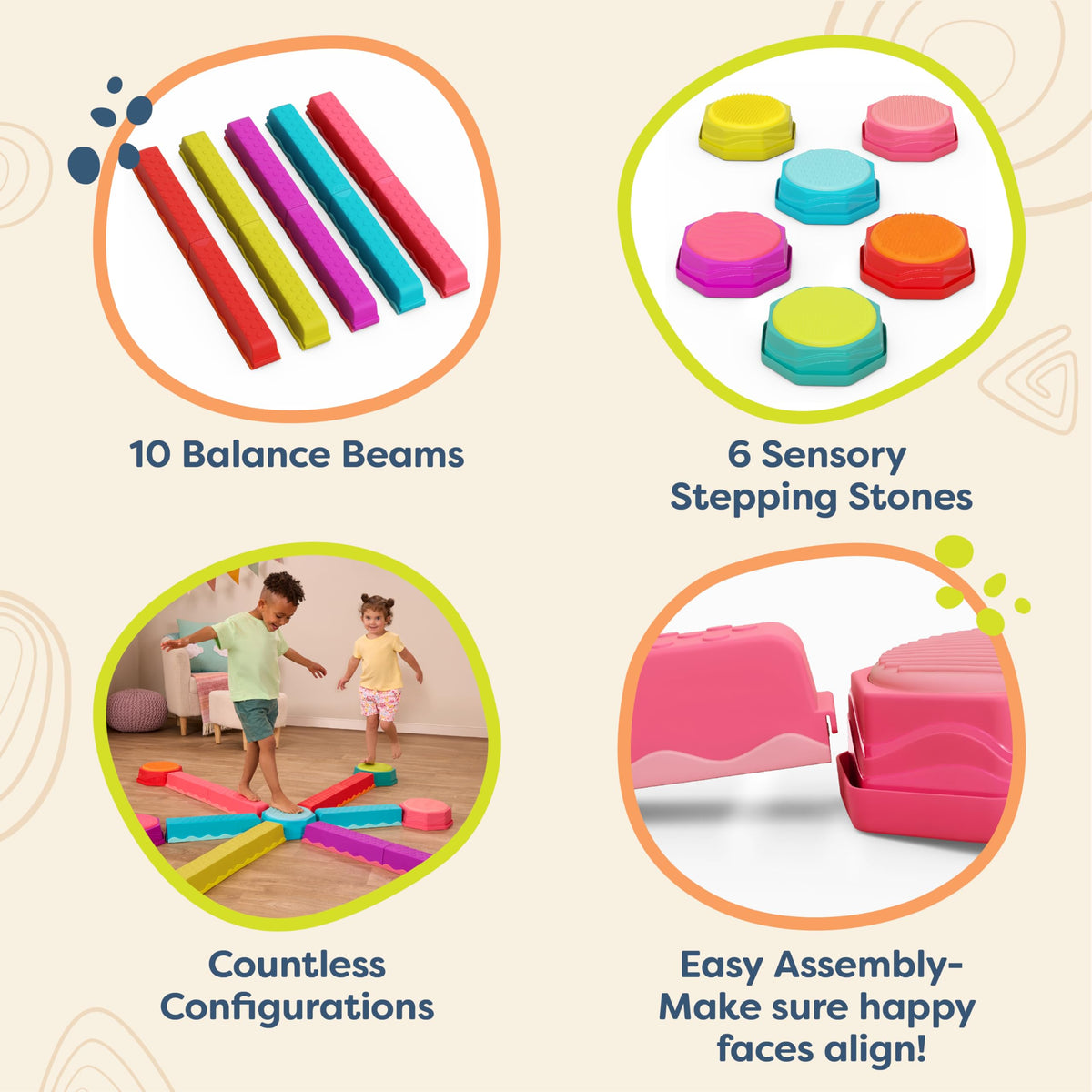 B. toys Balance Beam Set, 10 Beams & 6 Stepping Stones, Rainbow