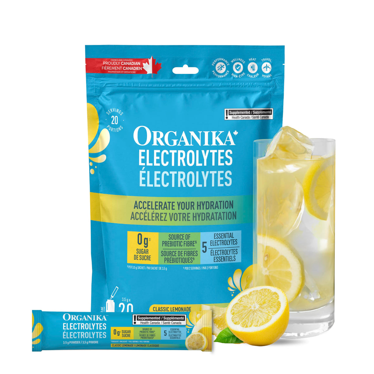 Organika Electrolytes Powder, Classic Lemonade, 20 Sachets