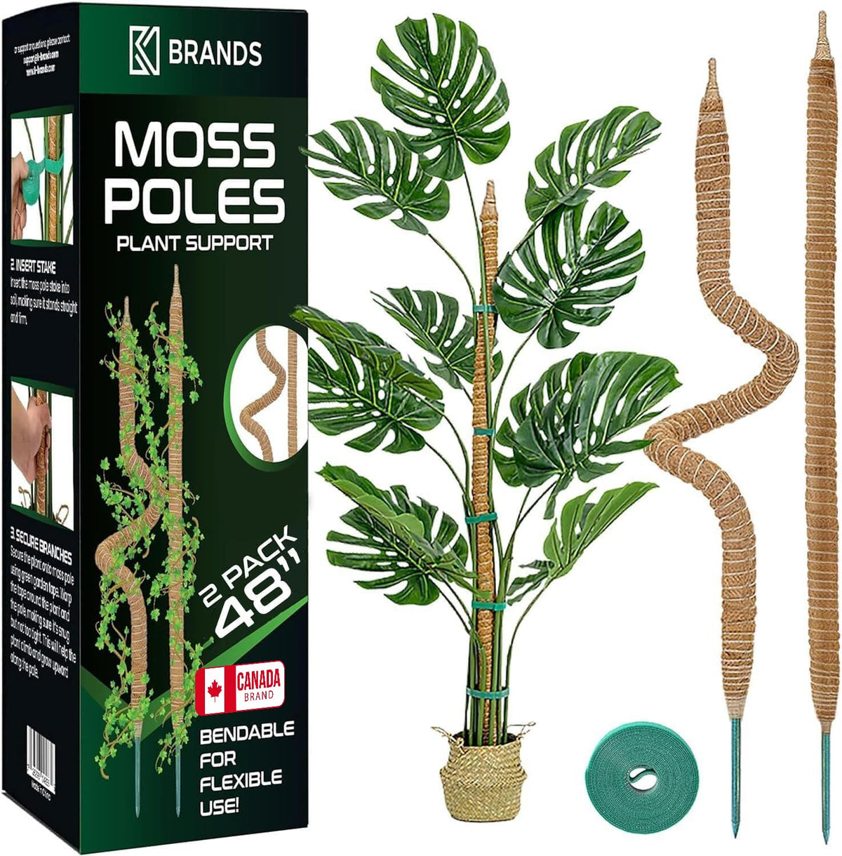 K-Brands Bendable Moss Pole Plant Support, 48" (2 Pack)