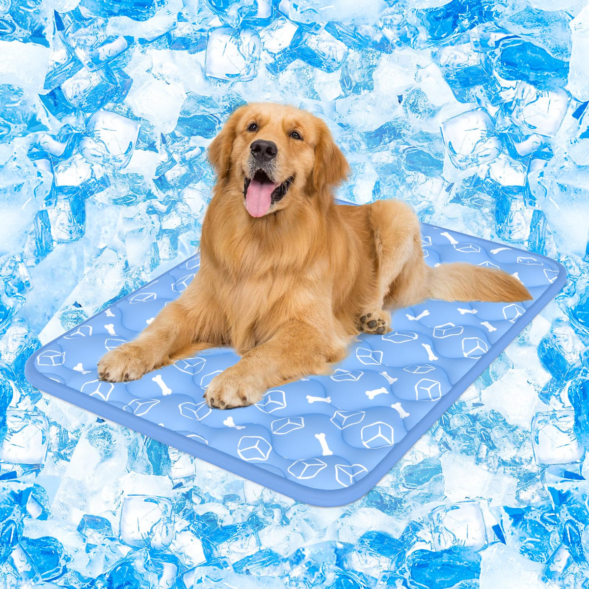 Rywell Self-Cooling Dog Mat, 44 x 32 in, Grey/Blue