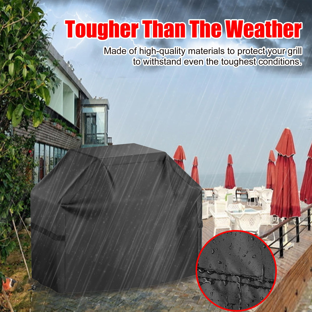 VIBOOS Waterproof BBQ Grill Cover, 48 in, Black