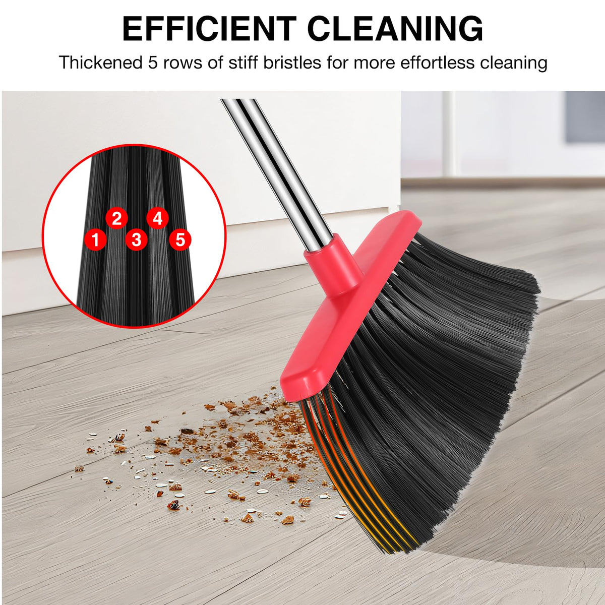 Broom and Dustpan Set, 52 Inch Handle, Black and Red