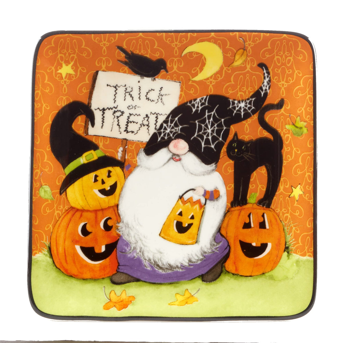 Certified International Halloween Gnomes Square Plates, 6", Set of 4