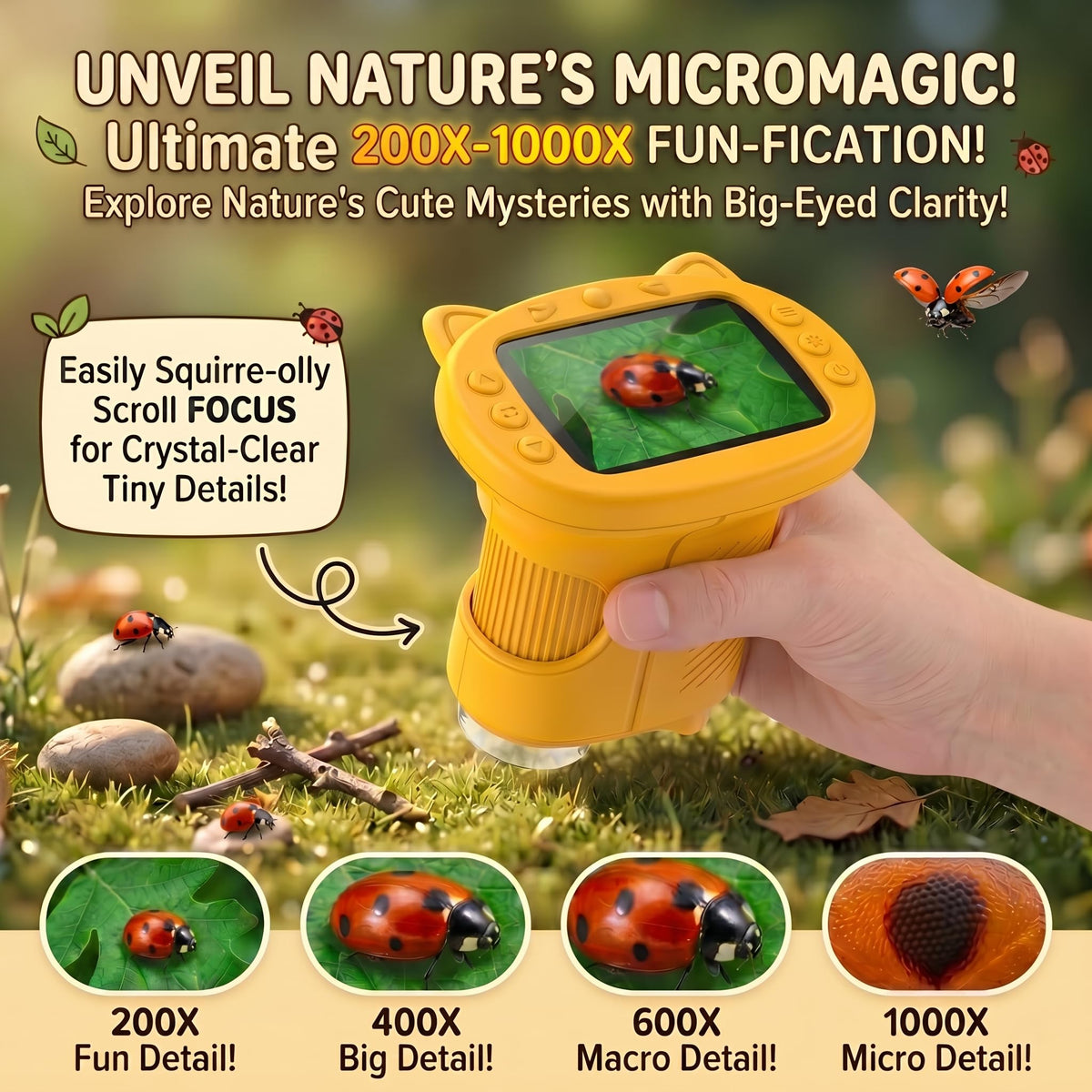 OAEBLLE 1000X Kids' Digital Microscope with 2.4" Screen