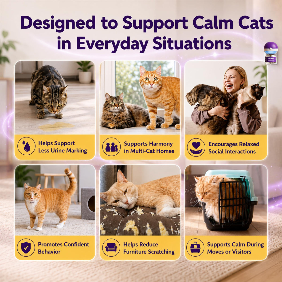 TopSum Cat Calming Pheromone Diffuser, 2 Diffusers + 2 Refills