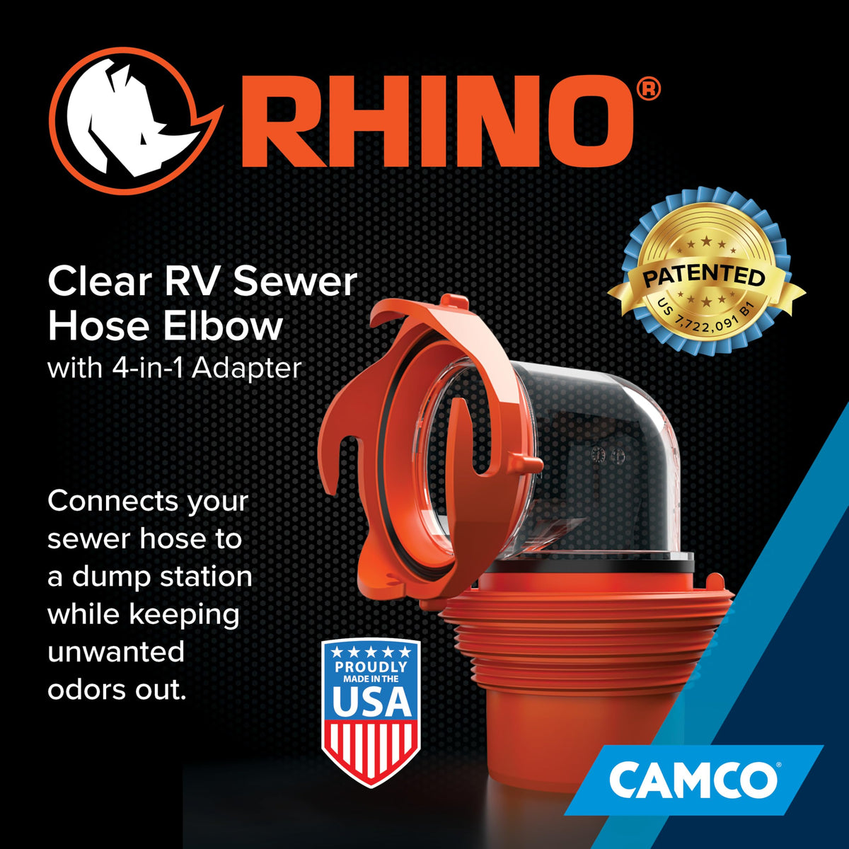 Camco 39736 RhinoFLEX Elbow and 4-in-1 Adapter, Orange/Clear