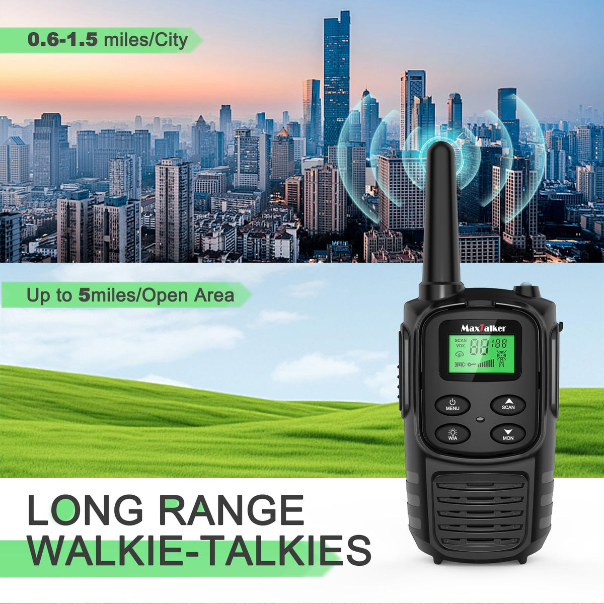 MT10 Rechargeable Long Range FRS Walkie Talkies (2 Pack)