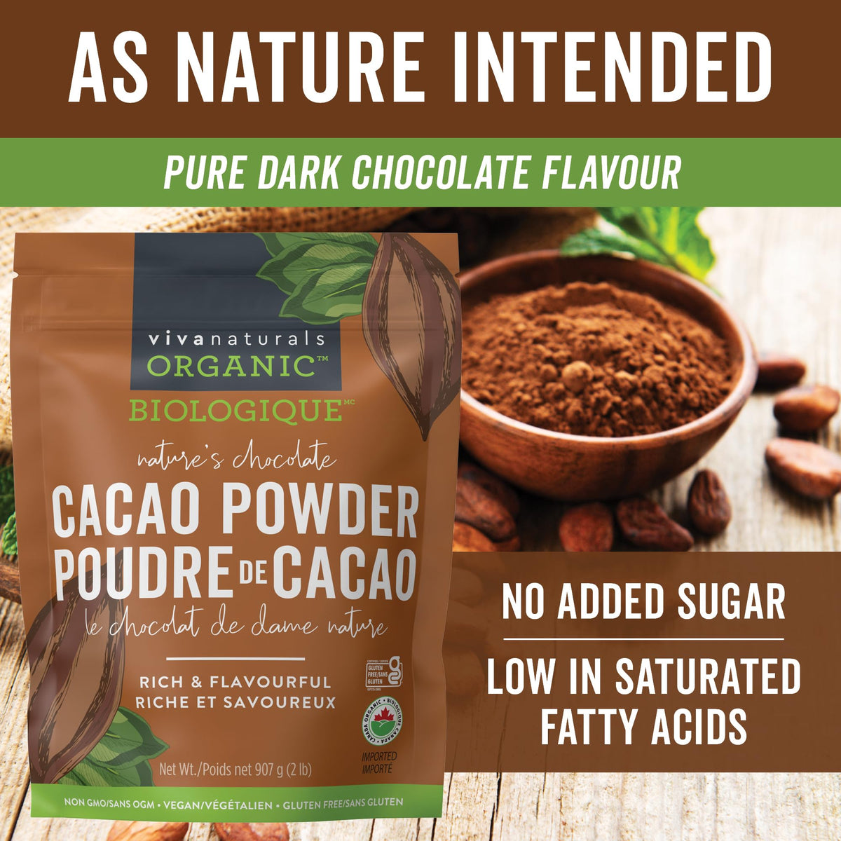 Viva Naturals Organic Cacao Powder, Unsweetened, 907 g