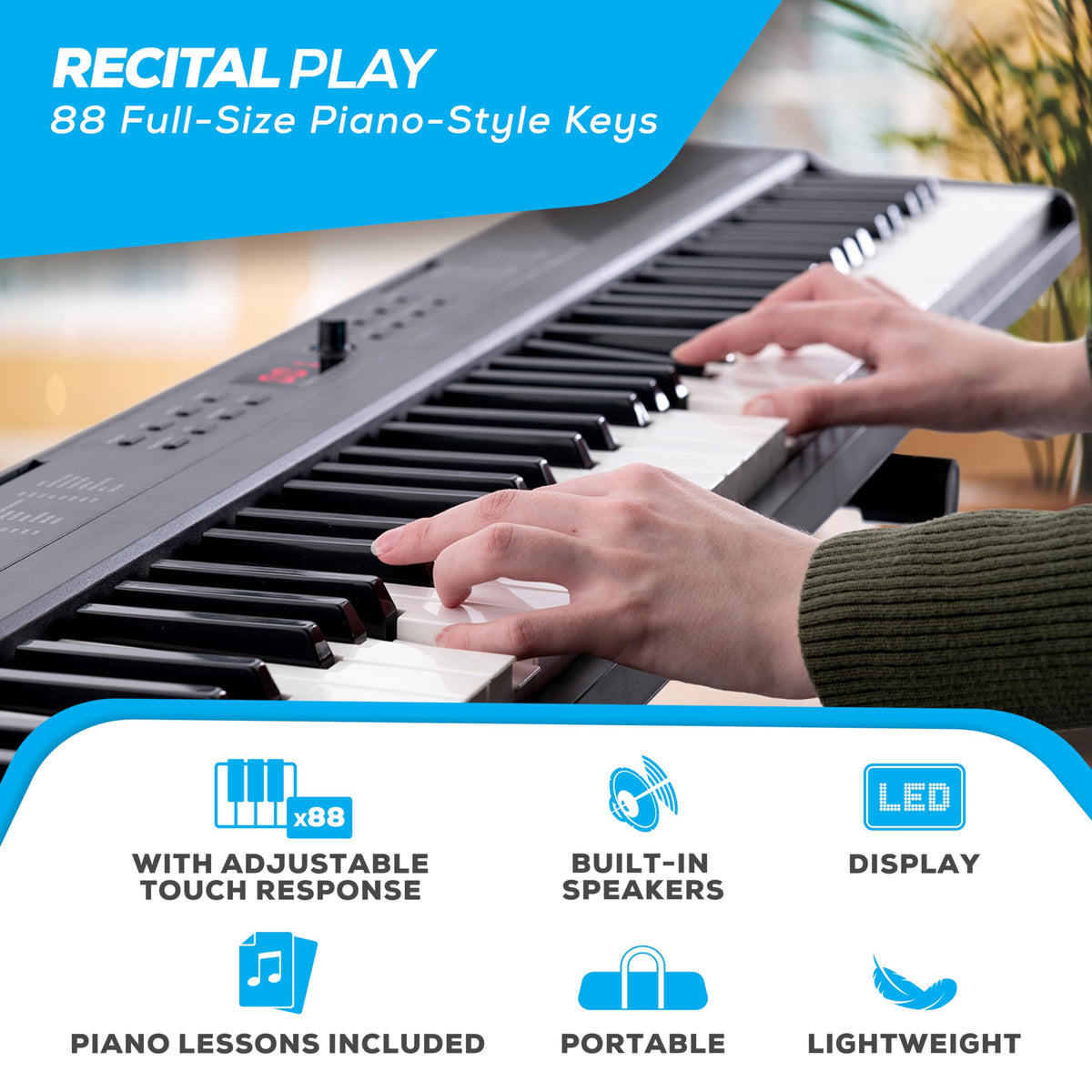 Alesis 88-Key Keyboard Piano Bundle with 480 Sounds and Stand