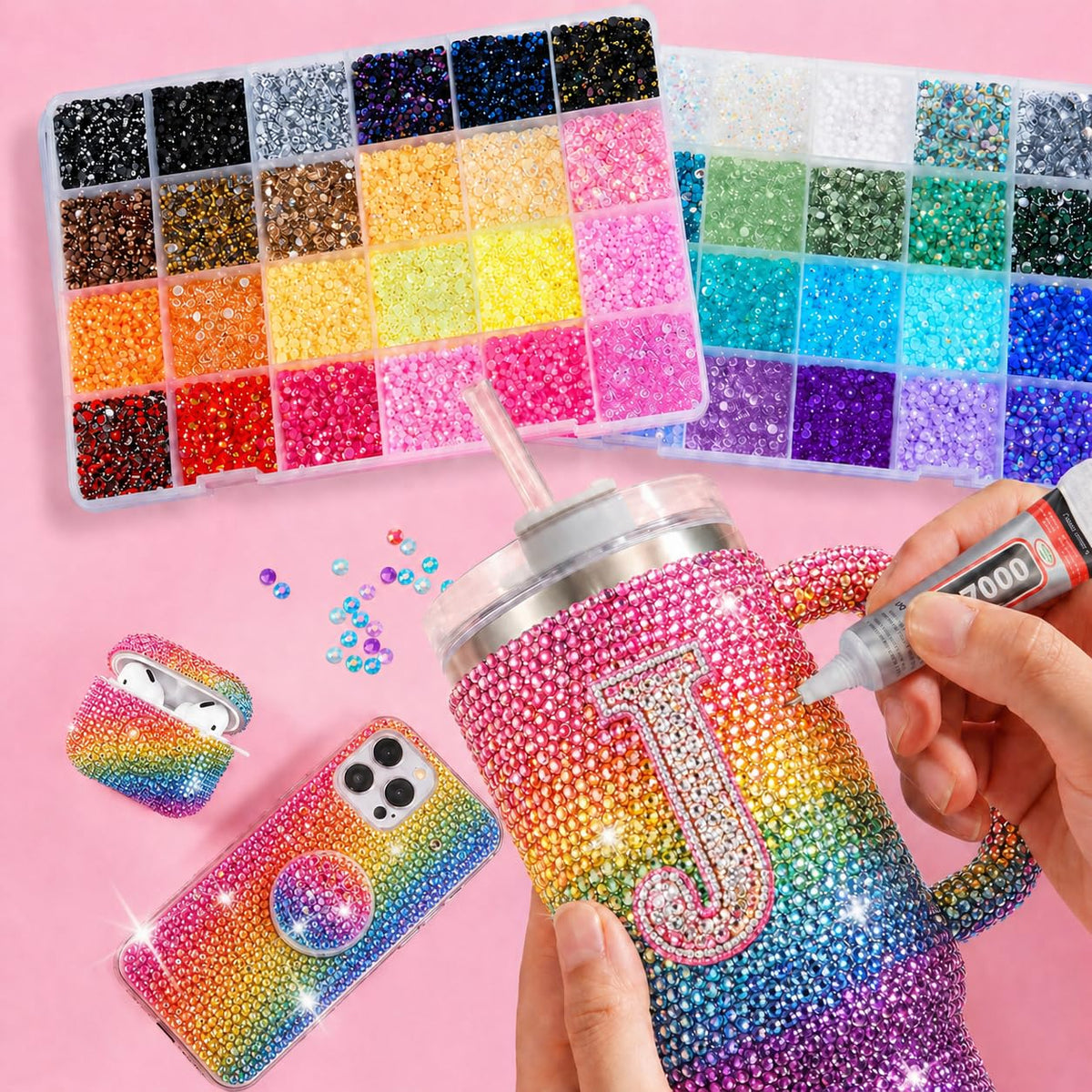 Resin Jelly Rhinestones Bedazzling Kit, 44000 Pcs, 48 Colors, 3mm