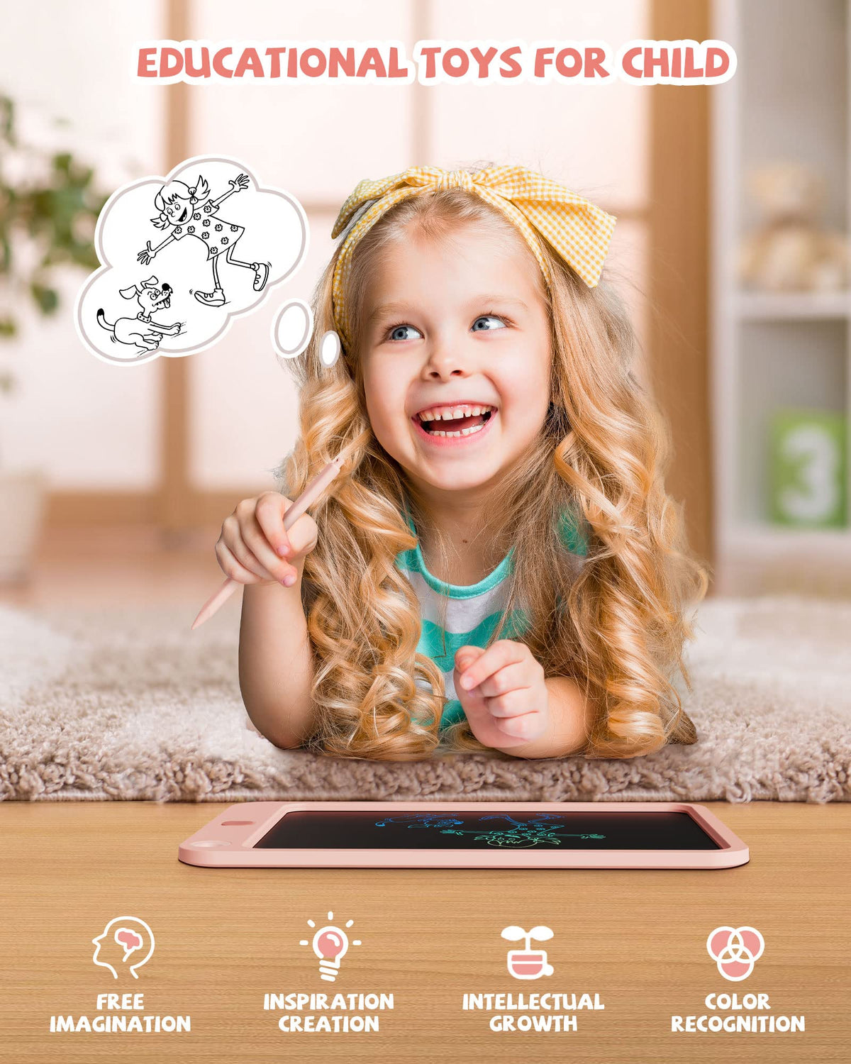 LCD Writing Tablet for Kids, 10", Pink