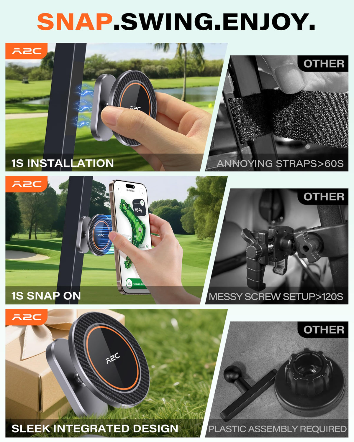 A2C Alloy Magnetic Golf Cart Phone Holder for MagSafe