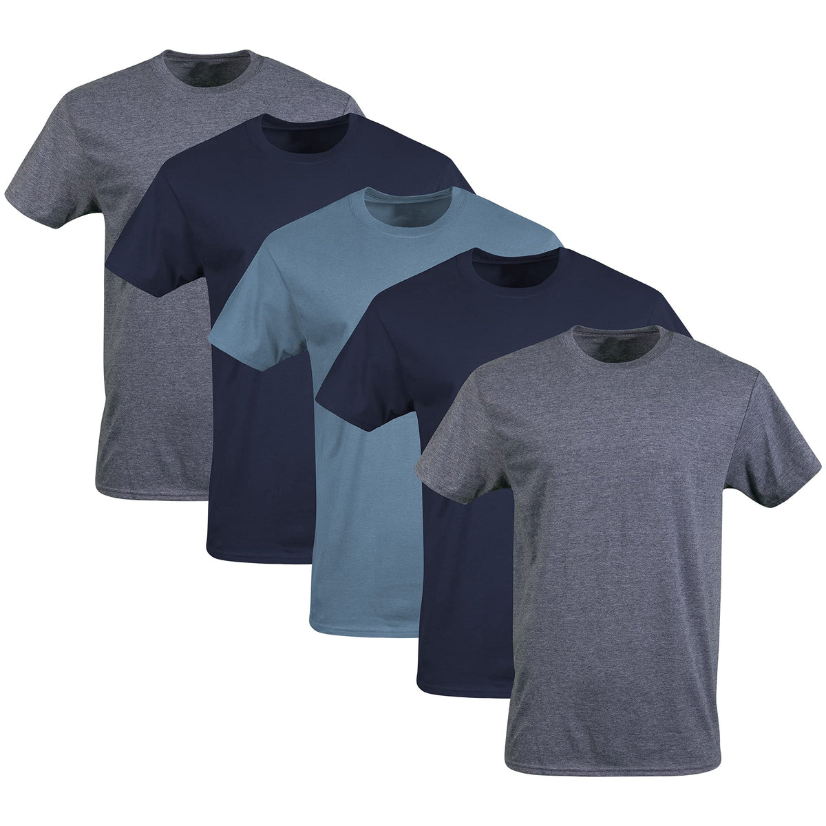 Gildan Men's Crew T-Shirts G1100, Navy Mix, 5-Pack, Medium