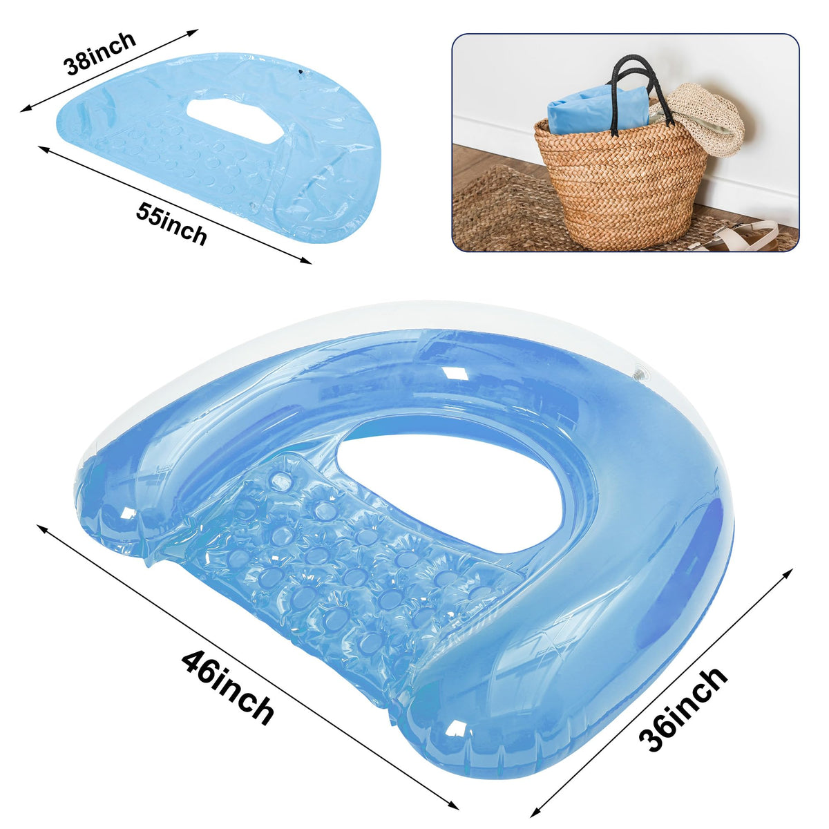 Inflatable Adult Pool Float Chairs, 52" x 38" (4 Pack)