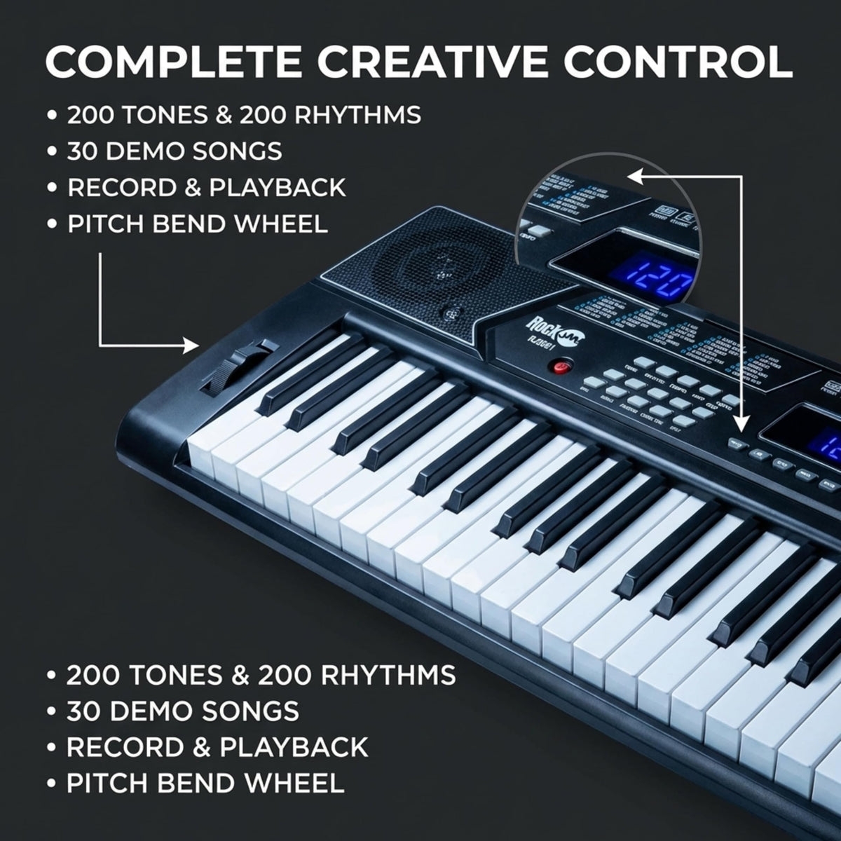 RockJam 61 Key Keyboard Piano Kit with Stand, Bench, Headphones