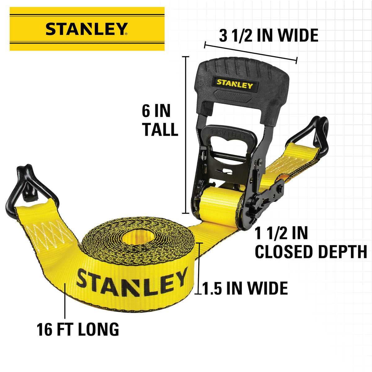 Stanley S1007 Ratchet Tie Down Straps, 1.5 in x 16 ft, 2 Pack