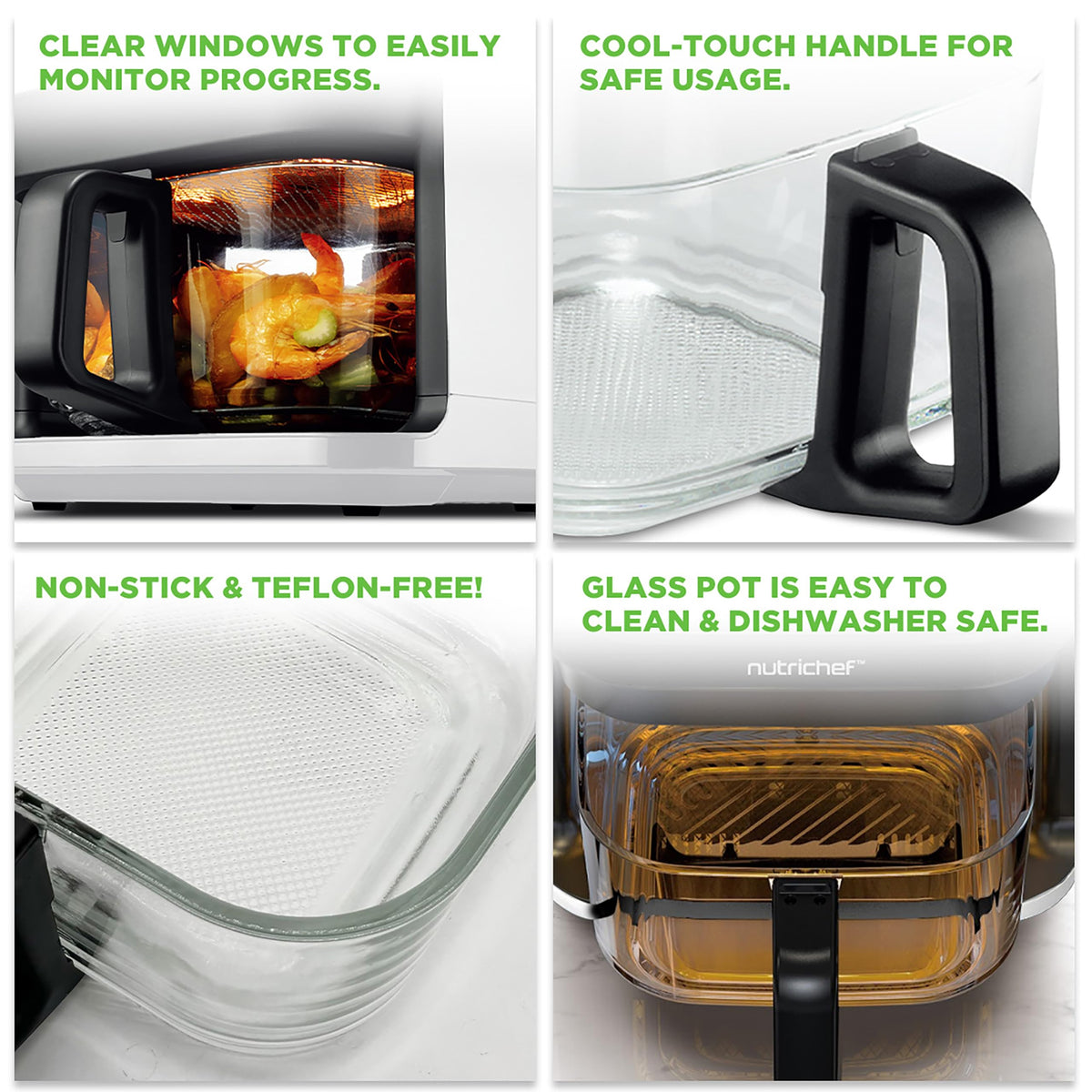 NutriChef 5.8 Quart Air Fryer, 8 Preset Cook Modes, White