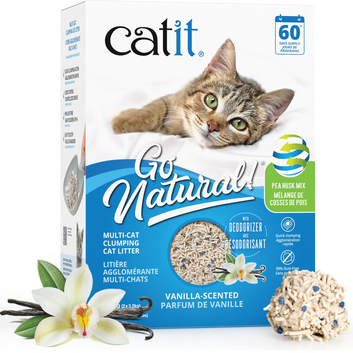 Catit Go Natural Pea Husk Multi-Cat Clumping Litter, Vanilla, 6.4 kg