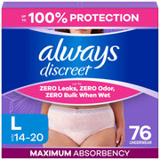 Always Discreet Adult Incontinence Underwear for Women, L, 76 Count