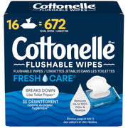 Cottonelle FreshCare Flushable Wet Wipes, 16 Packs of 42, 672 Wipes