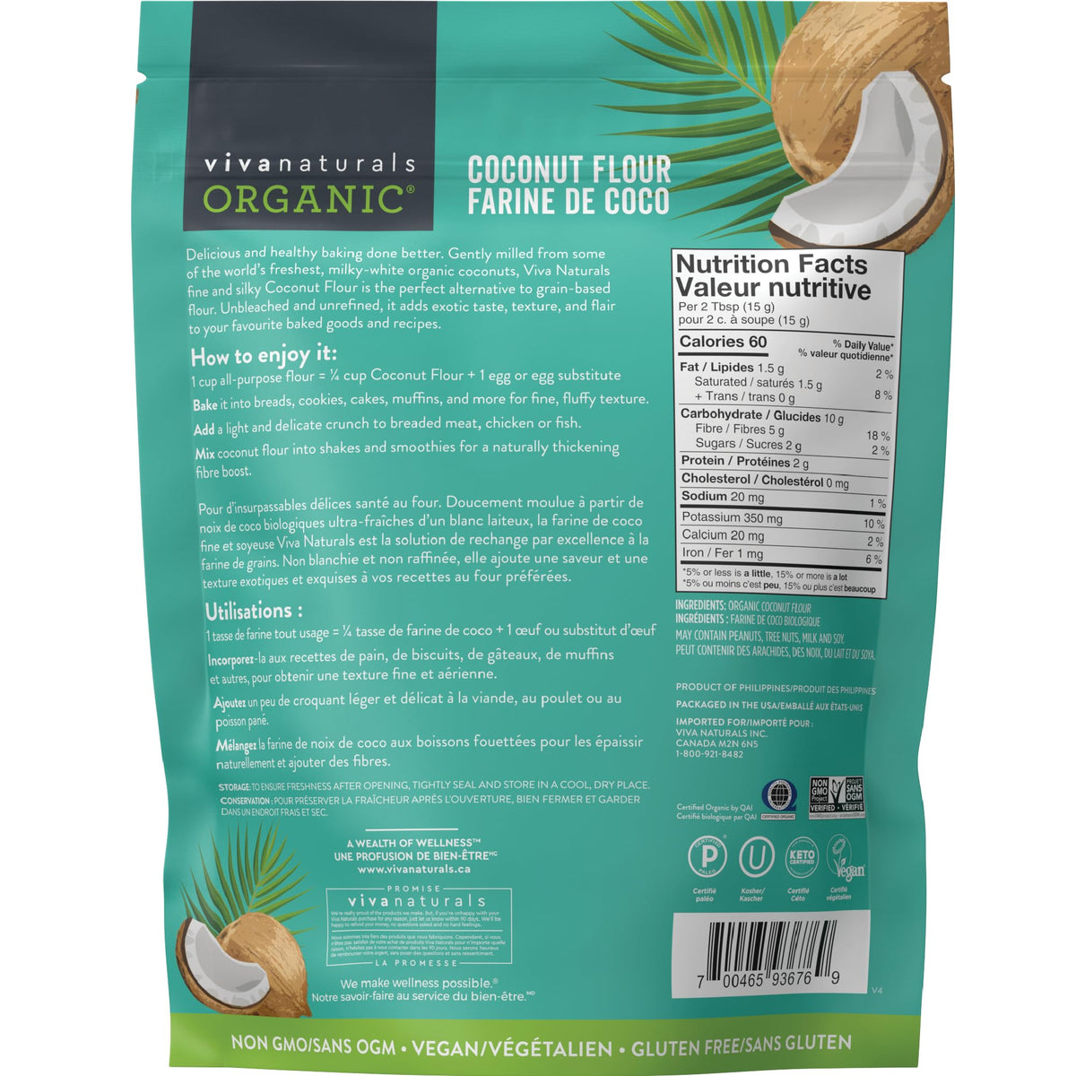 Viva Naturals Organic Coconut Flour, 4 LB